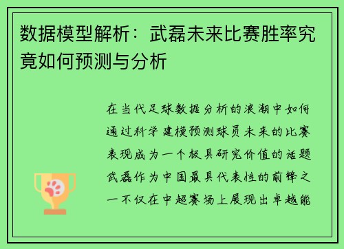数据模型解析：武磊未来比赛胜率究竟如何预测与分析