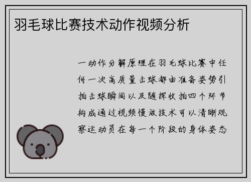 羽毛球比赛技术动作视频分析